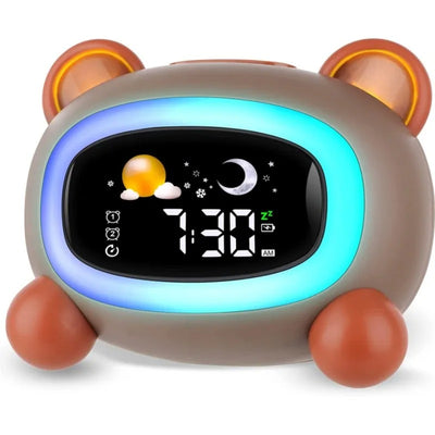 שעון מעורר לילדים עם אימון שינה ומכונת קול עם קולות מרגיעים.